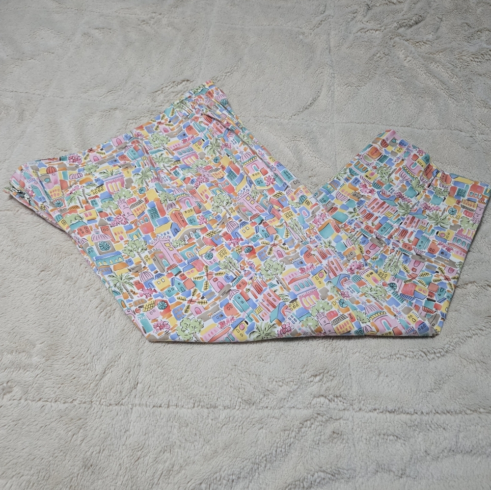 Talbots Italian Coastal Beach Print Crop Ankle Pants Stretch Colorful 10 P - Picture 15 of 16